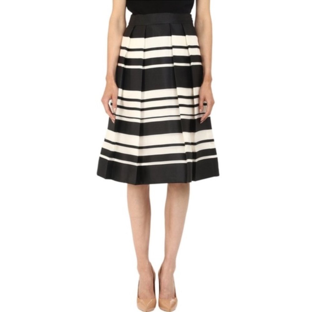 EUC Authentic Kate Spade Organza Black & White Striped Pleated Skirt - Picture 1 of 12
